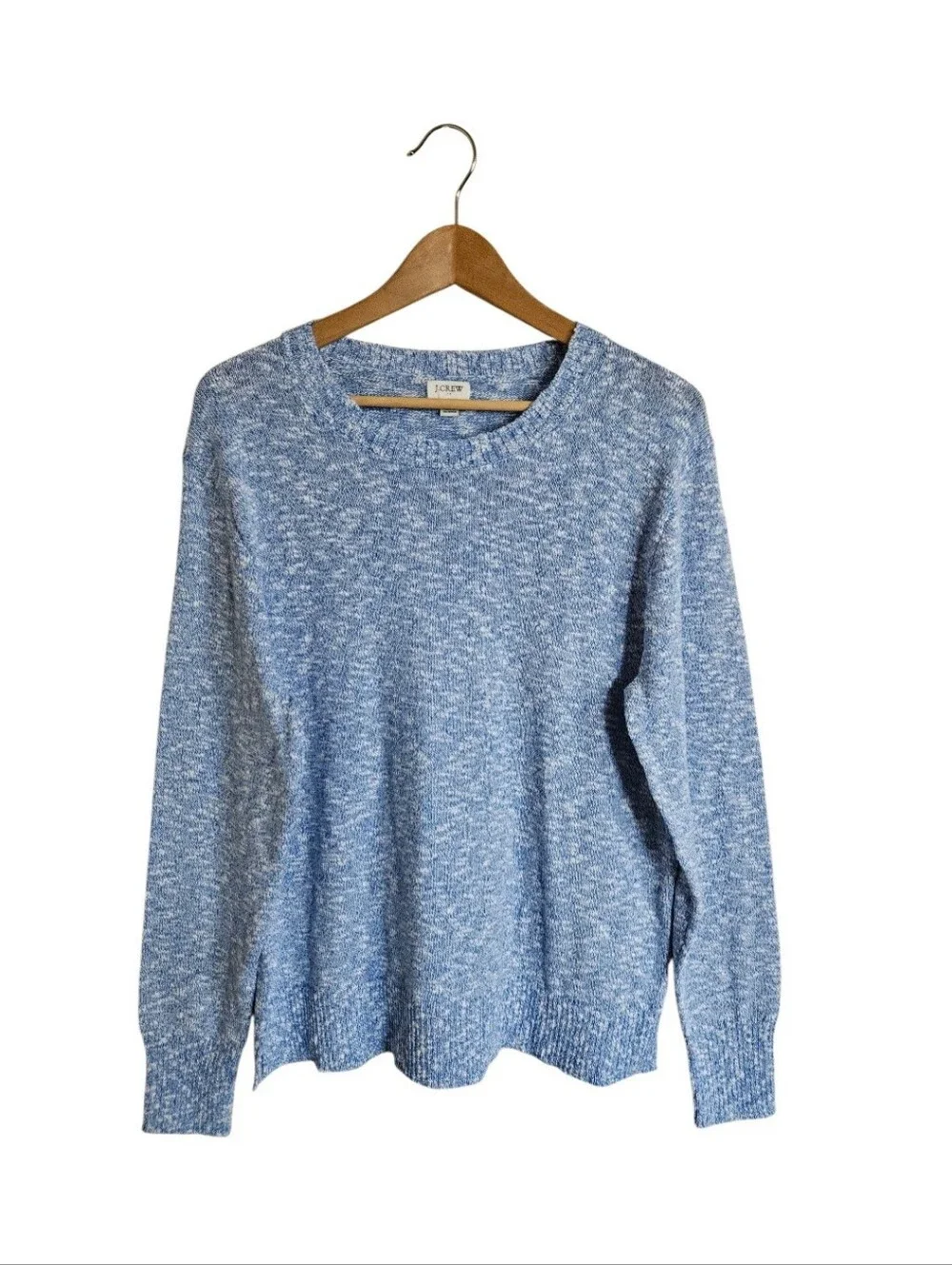 J. Crew Women's  Light Blue Heathered Cotton Blend Crewneck Sweater Size M